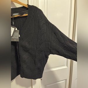 Naadam NWT Size Medium Wide Cable Knit Black Cardigan Wool/Cashmere